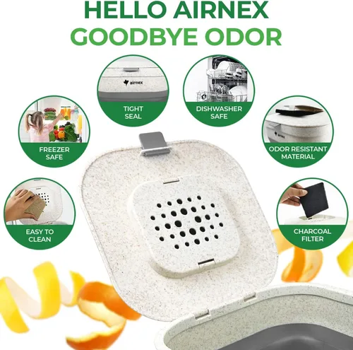 Vista 3 de AIRNEX Contenedor de Compost Plegable para Mostrador de Cocina - Contenedor de Compost de Mostrador de 1 Galón con Tapa Hecho de Paja de Trigo Gris