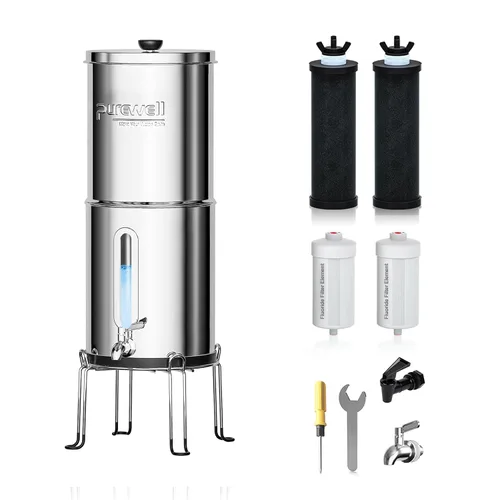 Vista 12 de Purewell Sistema de filtro de agua de gravedad portátil de 1.0 galones, sistema de encimera de ultrafiltración de 3 etapas de 0.01 μm con ventana