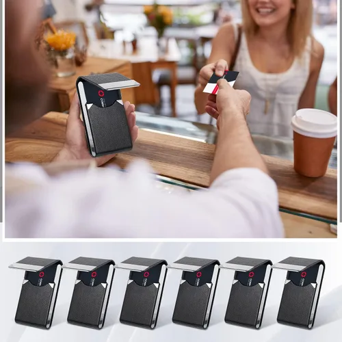 Vista 6 de Yexiya Funda de piel sintética para tarjetas de negocios, con cierre magnético, 6 unidades, para hombres y mujeres, regalos de oficina, color negro