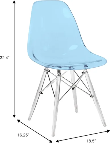 Vista 2 de LeisureMod Silla de comedor moderna moldeada con base Eiffel cromada y soporte acrílico en forma de X, silla auxiliar ergonómica para cocina, Azul
