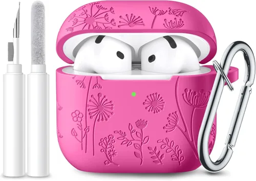 Vista 23 de Lerobo Funda para AirPods 5/4, funda de silicona suave grabada con flores A-Negro