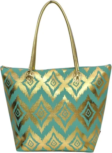 Vista 2 de ikat geométrico impresión ngil Gold Collection bolsa Bag, Verde, L