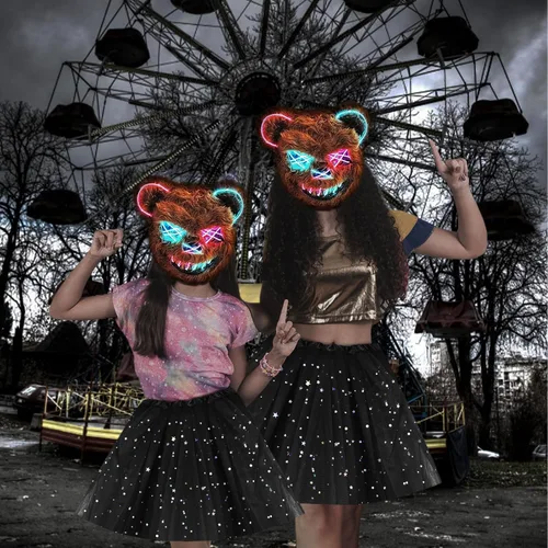 Vista 4 de Halloween Scary Mask, Easter Bear/Rabbit Mask , Cosplay Animal Mask Toys Scary animal mask with built‑in LED lights, creepy costume accessory for