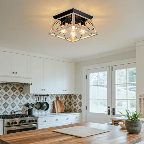 Vista 9 de Lámpara de techo negra de 3 luces, accesorios de iluminación industriales de cocina estilo granja para pasillo, recámara, baño, entrada
