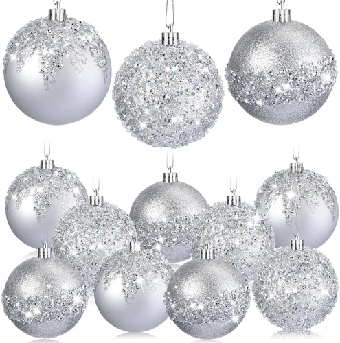 Vista 8 de Syhood 12 adornos de bolas de Navidad con purpurina y lentejuelas con diamantes de imitación, decoraciones de Navidad para colgar en árboles