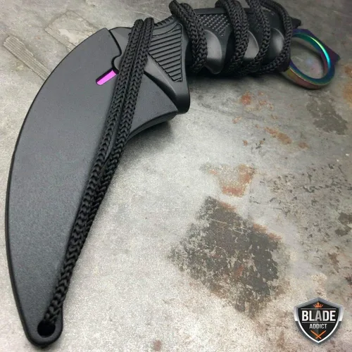Vista 2 de Rainbow Doppler Karambit Hawkbill Cuchillo de cuello de espiga completa con funda ABS (edición limitada)