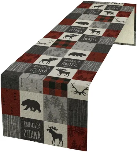 Vista 14 de Camino de mesa con diseño de patas de perro, lindo animal con estampado de patas de cachorro, decoración de fiesta de cumpleaños, casa de campo