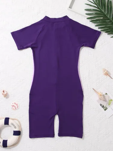 Vista 5 de vastwit Traje de baño de una pieza para niñas y niñas, traje de baño de manga corta con cremallera