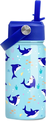 Vista 36 de SANDJEST Botella de Agua para Niños con Tapa de Pajita - 12 Oz Botella de Acero Inoxidable Aislada con Dibujo de Animales para Niños y Niñas - Taza