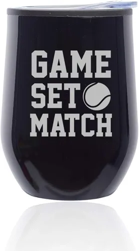 Vista 7 de Vaso de vino sin tallo, taza de viaje de café con tapa, juego de tenis (azul)