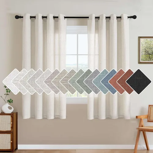 Vista 49 de H.VERSAILTEX Elegant - Cortinas texturizadas de lino natural mezclado con eficiencia energética, filtrado de luz, con ojales de níquel