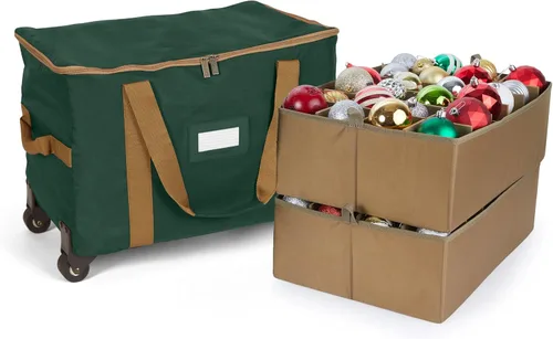 Vista 53 de Covermates Keepsakes Bolsa de almacenamiento ajustable para adornos, con asas de transporte, protección acolchada, ruedas dobles, almacenamiento