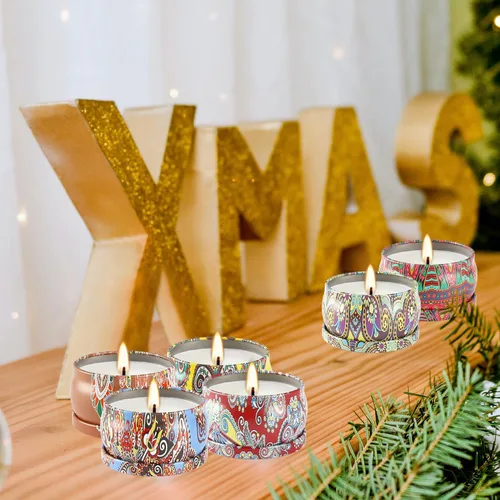 Vista 7 de Set de regalos de velas perfumadas de 24 piezas, velas de Adviento de cera de soja en lata de viaje para el hogar, velas en frasco de 2.5 oz