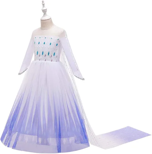 Vista 3 de Vestido de fiesta de nieve blanco para niña disfraz de reina con accesorios