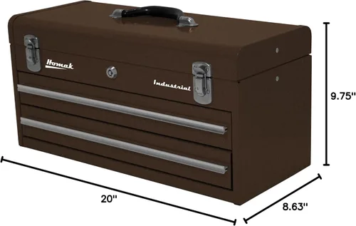 Vista 3 de Homak Industrial - Caja de herramientas de fricción de 20 pulgadas con 2 cajones, revestimiento en polvo marrón Winkle, BW00202200