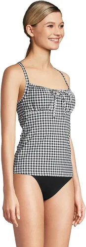 Vista 3 de Lands' End Traje de baño tankini resistente al cloro para mujer con tirantes ajustables, NegroCuadros blancos, 10
