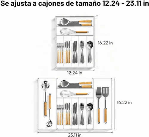 Vista 3 de NIUBEE Bandeja de utensilios de acrílico para cajón, organizador de Acrílico transparente