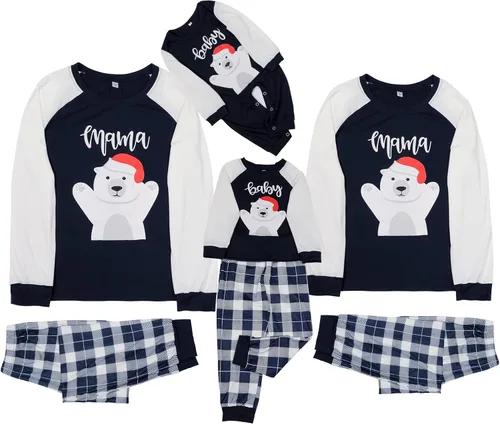 Vista 5 de Honwenle - Conjuntos de pijamas familiares de Navidad a juego, pijamas de Navidad con camiseta con estampado de Papá Noel y pantalones a cuadros