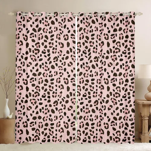 Vista 32 de Feelyou Purple Leopard Print Blackout Curtains Black Wild Safari Darkening Drapes for Bedroom Living Room Decor Cheetah Fur Wildlife Thermal