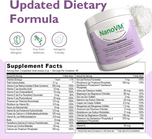 Vista 2 de 1-3 años, multivitamínico sin alérgenos para niños, suplemento dietético sin sabor, suplemento en polvo con 14 vitaminas y 13 minerales, vitaminas