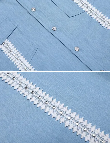 Vista 5 de KELLORENA Camisas de guayabera cubana de manga larga con botones, estilo mexicano, camisas de algodón para campamento
