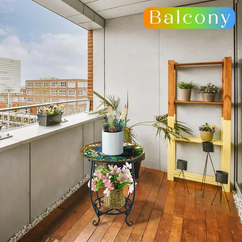 Vista 4 de Cinnvoice Mesa auxiliar redonda para exteriores, mosaico pequeño, decoración de patio, planta interior, mesa de té para patio, porche, jardín, sala