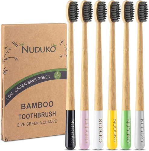 Vista 11 de NUDUKO Cepillos de dientes de bambú biodegradables, paquete de 10 unidades, ecológico, cepillo de dientes de madera natural, sin BPA