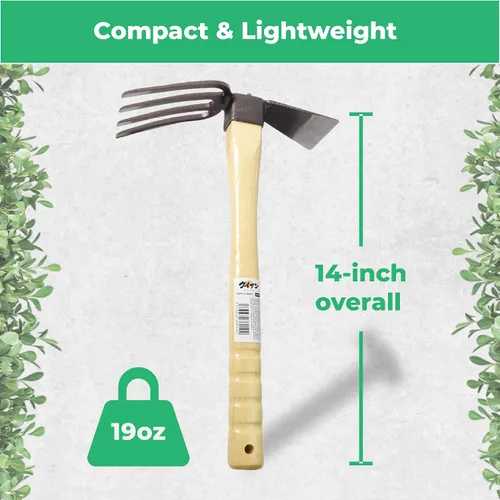 Vista 5 de Cultivador de jardín japonés de doble cara – Azada de jardín hecha a mano, resistente y práctico