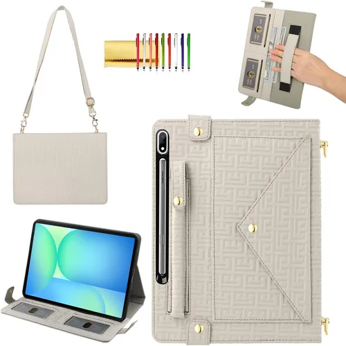 Vista 23 de Bolso Funda para Samsung Galaxy Tab S10 FE/S9 FE 10.9"/S9/S8/S7 11", Techcircle Folio con Soporte Cruzado, Billetera con Ranura para Lápiz S Pen
