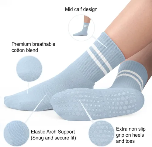 Vista 2 de Calcetines de yoga con empuñaduras para mujer, calcetines antideslizantes para barra pura, ballet, baile, entrenamiento, hospital