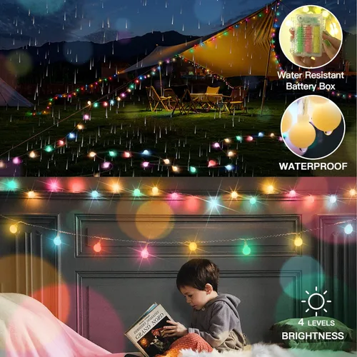 Vista 2 de Suddus Cadena de Luces de Globo para Dormitorio, 100 Luces de Hada Alimentadas por Batería LED, Luces de Cadena de Interior para Aula, Patio