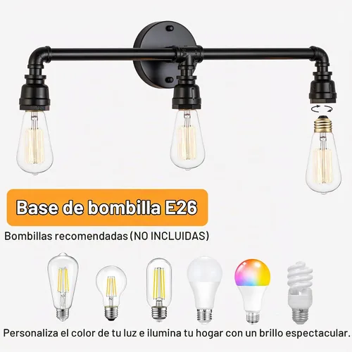 Vista 5 de Lámpara de tocador de baño, 3 luces de granja industrial de tubería de agua negra