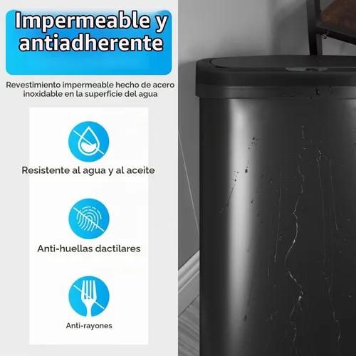 Vista 3 de BestOffice - Bote de basura de plástico de 13 galones con tapa, color negro Bote de basura automático sin contacto Muy cerca Impermeable