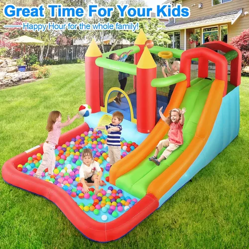 Vista 2 de Casa de rebote, casa inflable con tobogán para niños de 5 a 12 años, tobogán acuático para niños, parque acuático para patio trasero con tobogán