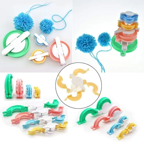 Vista 2 de Kit de fabricación de pompones, kit de telar de tejer con pompón, aguja para tejer de bolas, manualidades, kit de herramientas de ganchillo