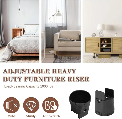 Vista 7 de Elevadores de cama resistentes, elevadores de muebles con abrazadera de tornillo ajustable que soporta 1,000 libras, elevación de 2.36 a 3.15