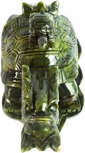 Vista 2 de LILOVE Feng Shui chino gran tortuga de dragón de jade verde para la riqueza estatua escultura figuritas