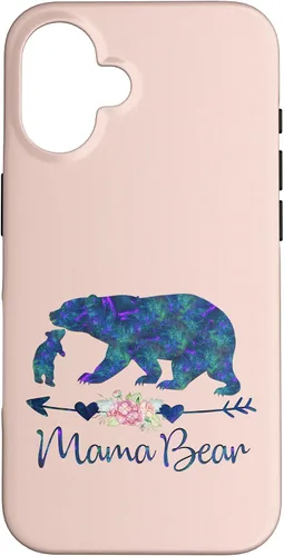 Vista 32 de Teal Blue Purple Floral Mama Bear and One Cub Light Pink Case for iPhone 17