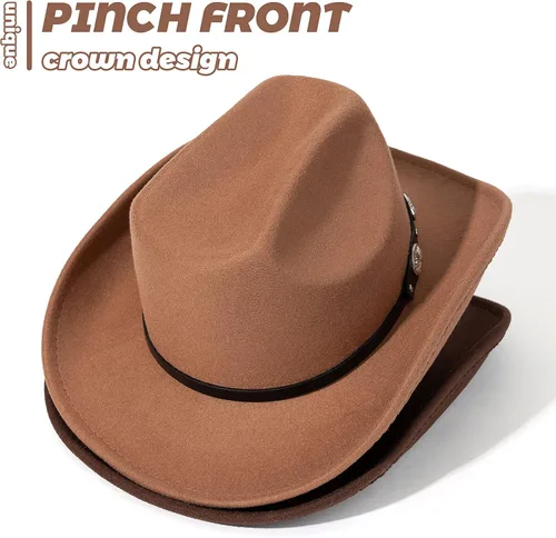 Vista 2 de Lisianthus Sombreros de fieltro de ala ancha para hombre y mujer, estilo vaquero occidental, con cinturón