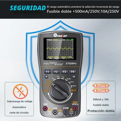 Vista 6 de Multímetro osciloscopio, multímetro digital inteligente 2 en 1, multímetro osciloscopio de mano LED profesional con función de captura automática