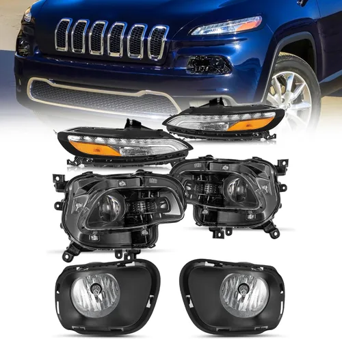 Vista 27 de JSBOYAT Compatible con Jeep Cherokee 2014-2018 Led DRL luz de estacionamiento y luces antiniebla, señal de giro estilo OE LED DRL cromada, luz