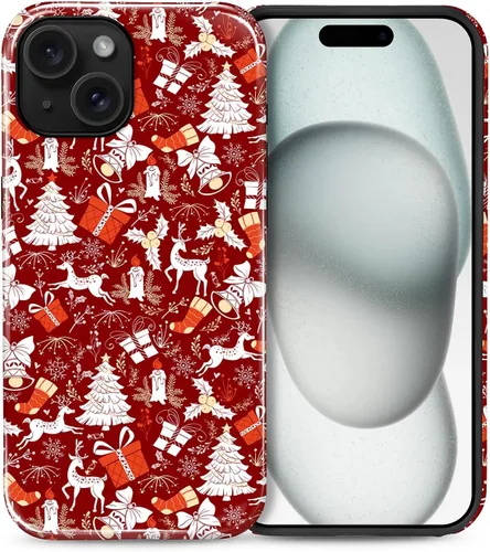 Vista 21 de Funda para iPhone 13 iPhone 14, a prueba de golpes, funda protectora híbrida de 2 capas, doble protección contra caídas, antiarañazos, diseño Rojo