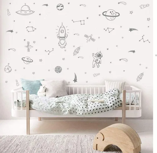 Vista 6 de Adhesivo de vinilo para habitación de niños, diseño de astronauta espacial Negro