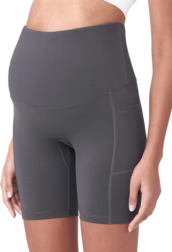 Vista 5 de POSHDIVAH - Pantalones cortos de yoga para embarazadas, cubren la barriga, pantalones deportivos cortos para correr, hacer ejercicio y el verano