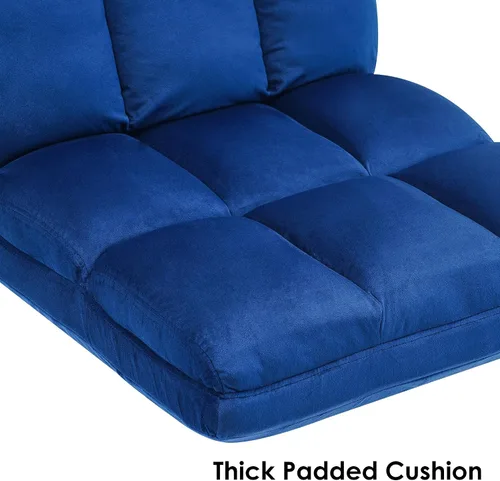 Vista 6 de MCombo Silla decorativa de terciopelo con otomana, acogedora silla de rincón de lectura para espacios pequeños, moderna silla sin brazos para Azul