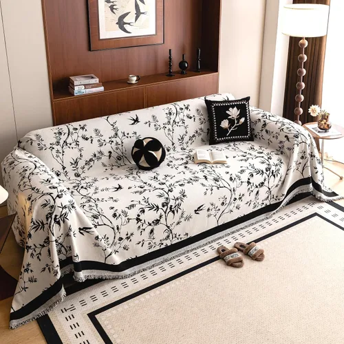 Vista 11 de HANDONTIME Funda para sofá para perros lavable con estampado floral de pájaros para sofás y sillones, funda de sofá negra con flores de jacquard