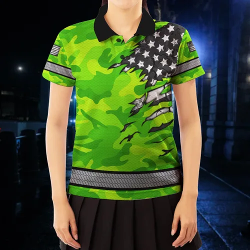 Vista 8 de Polo reflectante con bandera de camuflaje de alta visibilidad para hombres y mujeres, polo de seguridad para trabajo, patriótico