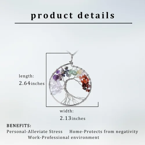 Vista 6 de ZPMMPZ Collar de árbol de la vida con cristales curativos naturales de 7 chakras, colgante de piedras preciosas, regalos familiares para mujeres