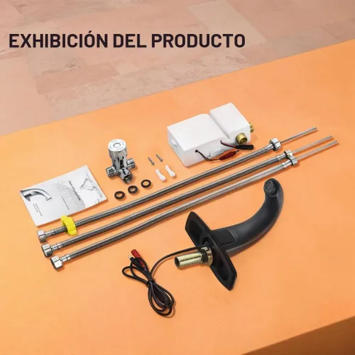 Vista 7 de Grifo de baño sin contacto con sensor automático de movimiento, llaves de fregadero con cubierta de agujero y mezclador de temperatura, llave Negro