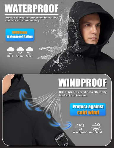 Vista 3 de Chaqueta de esquí para hombre, impermeable, cálido, abrigo de invierno resistente al viento, chaqueta de snowboard aislada con capucha para montaña